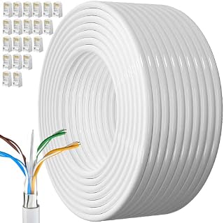 Ethernet Cable 100m, Extra Long Lan Cable Outdoor Cat6 100 Meters Outside Internet Cable High Speed, Cat 6 FTP 23AWG External Bulk Gigabit Network Cable Shielded Weatherproof Internet Cable