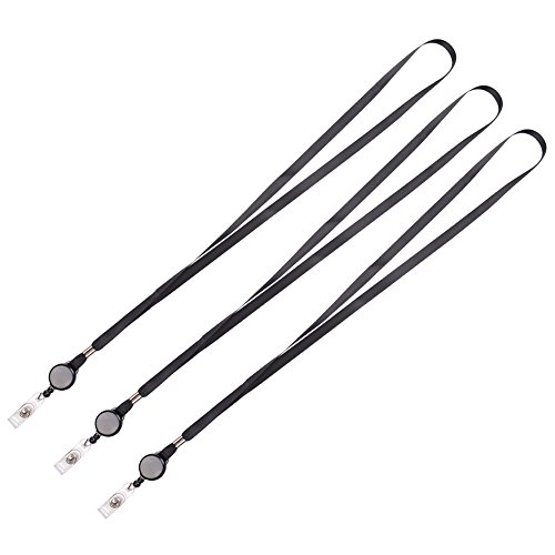 KLOUD City Black Color Retractable Lanyard Neck Strap Band for Business ID Badge Card Holders (3 Pcs Black)