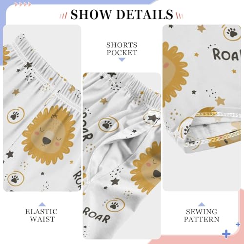 Funny Lion Roar Boys Long Pants Soft Trousers Elastic Waist Kids Lounge Bottoms with Pockets S-XL4