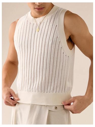 Men's Ribbed Knit Hollow Tight Sweater Vest Crewneck Sleeveless Knitted Tank Top2