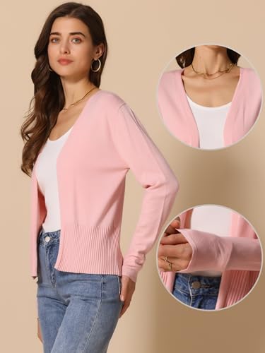 Allegra K Lightweight Cropped Cardigan Women's Draped Open Front Long Sleeve Sweater Peplum Knit Top2