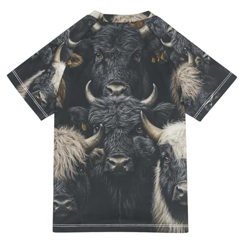 Boy Swimsuit Yak Cute Real Cow Sunscreen T-Shirts Swimwear Sets UPF 50+2