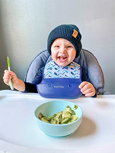 Bazzle Baby Silicone Bib For Baby With Food Catcher - Waterproof Roll Up And Button Feeding Bib For Toddler Eating 2-Pk #TOP6