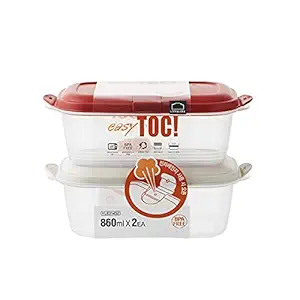 Easy TOC Rectangular Food StorageLock & Lock Easy TOC Pp Nestable Rectangular Container, 860Ml 2Pc Set Ivory and Red Container, 860 ml, 2 Pieces, Ivory And Red Lid