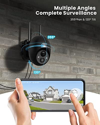 ieGeek 2K Wireless Solar Camera,360° Solar Security Camera Outdoor with 15000mAh Rechargeable Battery Powered,PTZ WiFi CCTV Camera Wireless Outdoor, Pan 355° Tilt 120,PIR Motion Detection