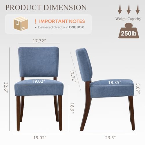 Image of COLAMY Mid Century Modern Dining Chairs Set of 2, Upholstered Kitchen Chairs with Open Back, Farmhouse Fabric Side Dining Room Chairs with Wood Legs for Dining Room Kitchen Restaurant, Blue