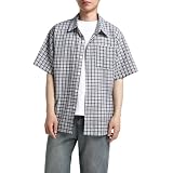 [FOMANSH] メンズ短袖 チェック柄 半袖シャツ コットン100% 夏用 ゆったりフィット ボタン開襟 胸ポケット付き 通気性 快適着心地