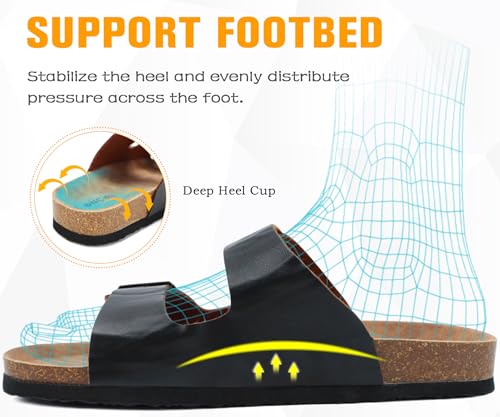 Image of ONCAI Mens Sandals,Beach Slides Cork Footbed Slippers with Adjustable Buckle Straps Size 7-13