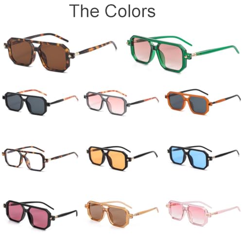 Image of JOVAKIT Retro Aviator Sunglasses for Women Men Fashion Rectangle Sun Glasses Luxury Round Temples Designer UV400 Protection (Transparent Brown /Brown), JK088J