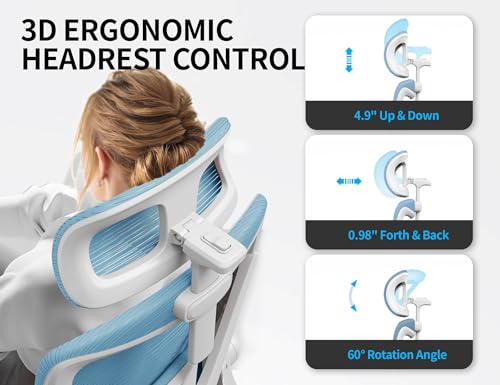 Image of Ergonomic Office Chair - Mesh Desk Chair with Adjustable Lumbar Support High Back Computer Gaming Chairs - Big and Tall Office Chairs Adults, Comfortable for Long Hours, Sky Blue