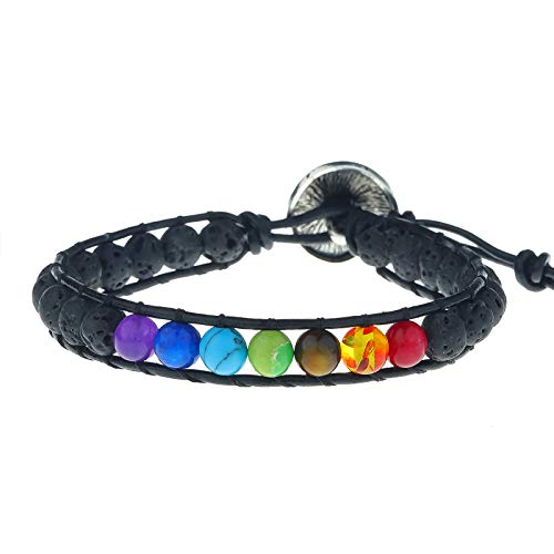 PLTGOOD 6mm Bead Bracelet for Men Women 7 Chakras Lava Rock Stone Anxiety Bracelet Essential Oil Diffuser Yoga Headling Boho Bracelets Bangle for Meditation Relax Aromatherapy