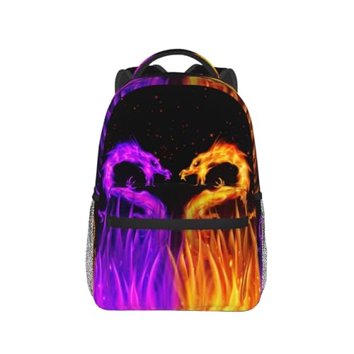 Gold and Purple Dragon Backpack for Boys Ages 4-12 Cool Fire Flame Backpacks Animal Bookbag for 2nd 3rd 4th 5th 6th Grade Kids Girls Back to School Gifts 7