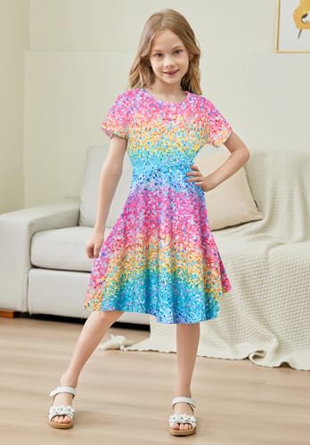RAISEVERN Toddler Girls Dresses Short Sleeve Casual Midi Sundress 4-9T3