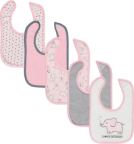 Image of Cudlie 5-Pack Baby Bibs for Drooling Teething and Feeding Infants - Baby Drool Bibs for Baby Girl - Newborn Accessories & Gifts, I Love Mommy/Pink