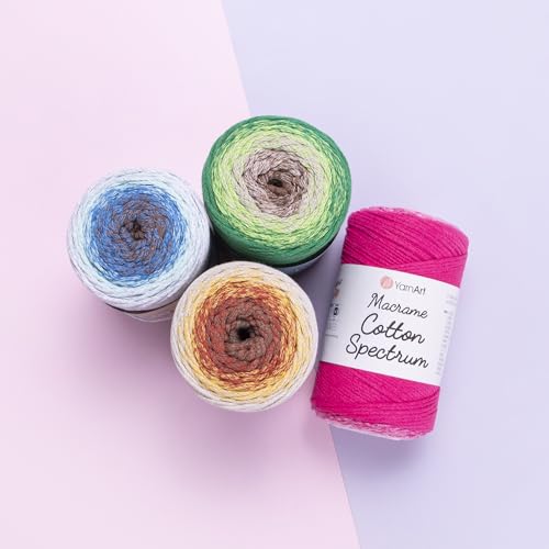 YarnArt Macrame Cotton Spectrum – 80% Cotton Multicolor Cord – 8.8 oz (250g), 246 yds (225m) – Colorful Rope for Knots, Weaving, DIY Crafts – Worsted Weight Aran (4) (1327) - Thumbnail 4