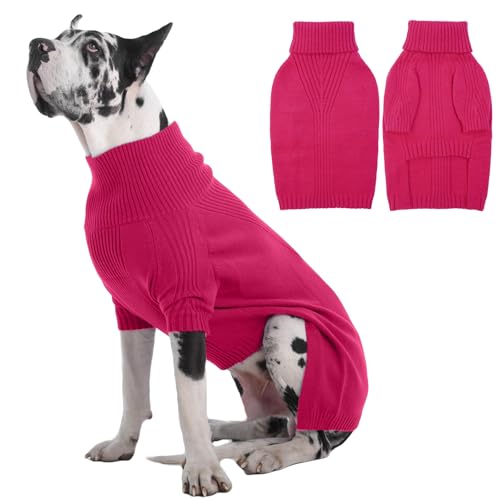 IECOii Great Dane Sweater,5XL Extra Large Sweater for Giant Breed Dogs in Winter,Turtleneck Cold Weather Knit Clothes,Machine Washable,Elastic Pullover for Saint Bernard,Mastiff (Rose red,XX