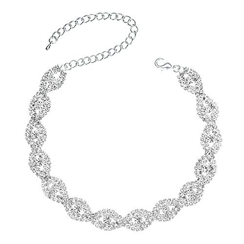 MIRACULOUS GARDEN Silver Plated Rhinestone Crystal Statement Choker Necklace Jewelry Gifts fit with Wedding Dress Party