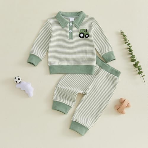 Image of VISGOGO Baby Boy Clothes Toddler Fall Winter Outfit Sweater Toddler Boy Striped Clothes 6 12 18 Months 2 3T 4T Pant Set