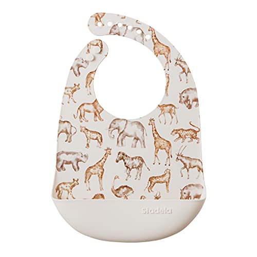 Image of Stadela Baby Silicone Feeding Bib, Waterproof Adjustable, Unisex for Baby Boy or Girl