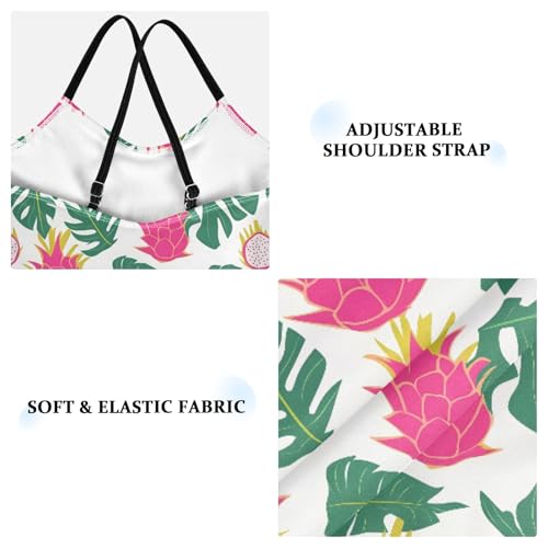 senya Girls Swimsuits One-Piece Swimwear Tie Bathing Suit Beach Summer Round Neck 7-8T Dragon Fruit Tropical Leaves Pattern3