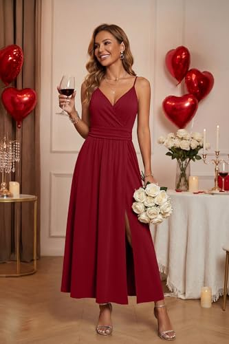 Image of Newshows Women's 2026 Lightweight Summer Wedding Guest Beach Vacation Casual V Neck Split Flowy Maxi Dress