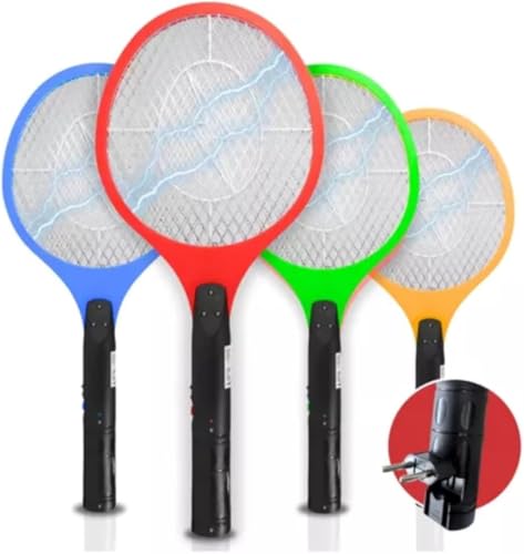 Raquete Elétrica Mata Mosquitos Recarregável, 4 Cores, com Suporte de Parede