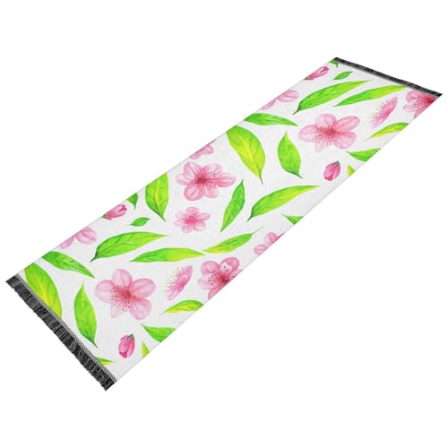 Flowers Leaves White Runner Rug for Hallways Kitchen Rugs Washable Rug for Lanundry Room Entryway 72 * 23.5 in