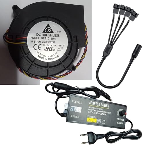 Image of Lighting Hub 9733mm DC Blower 12V-6A DC blower With 12V-5A Speed Controller Adaptor- Industrial Cooling Blower Fan (6A Blower with 5A Speed Controller 4Pin Splitter)