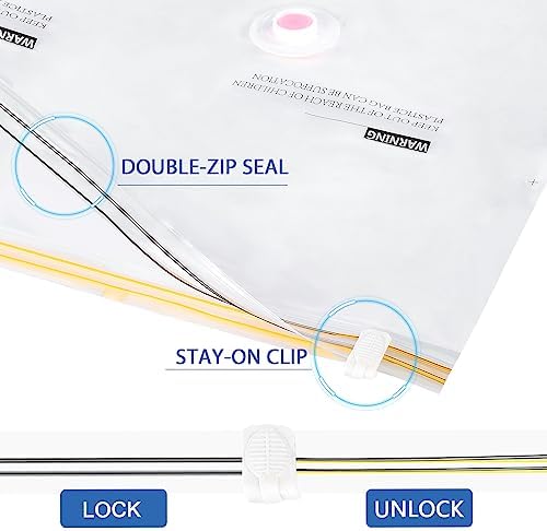 Suob 6 Pack Vacuum Storage Bags, 80 x 60cm Double Zip Seal Reusable for Bedding, Double Duvet, Pillows, Mattress, Quilt, Clothes, Sweaters, Dress, Coats, Curtains, Blankets”