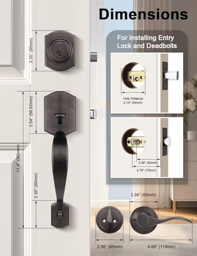 Image of Tinewa Camelot Front Door Handle and Deadbolt Set, Front Door Lock Set, Oil-Rubbed Bronze Finish, Upgated Entry Door Handle with Accent Wave Door Lever with Reversible Handle Lever, 1 Pack