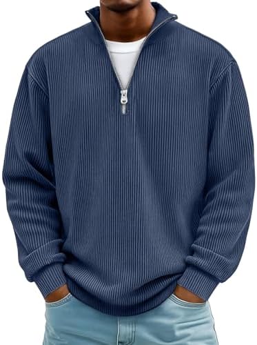 Oversized Quarter Zip Pullover Sweatshirt for Men Mock Neck Casua...