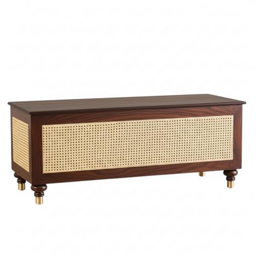 Image of MISAN Storage Boston Rattan Storage Trunk Box - Stylish & Practical Brown Wooden Chest for Home Organization | Versatile Storage Solution with Elegant Woven Design (Walnut)
