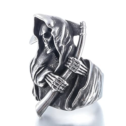 Image of Death Skull Ring for Men Stainless Steel Jewelry Biker Rings Scary Death Ring Skull for Gifts