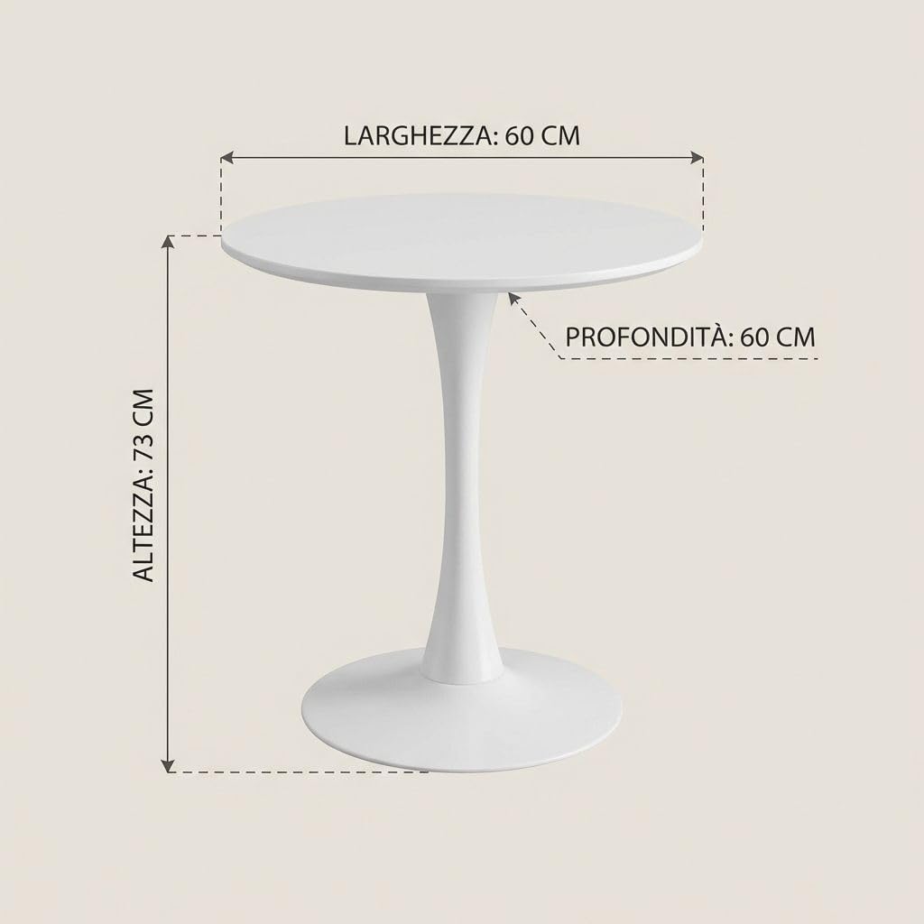 HEMAX Tavolo Tondo Moderno con Top in MDF 3D e Base in Metallo – bianco