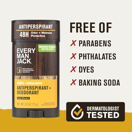 Every Man Jack Men’s Amber + Sandalwood Antiperspirant Deodorant – New & Improved Formula – 48-Hour Odor & Sweat Defense– 2.6 oz (2 Pack) - Thumbnail 6