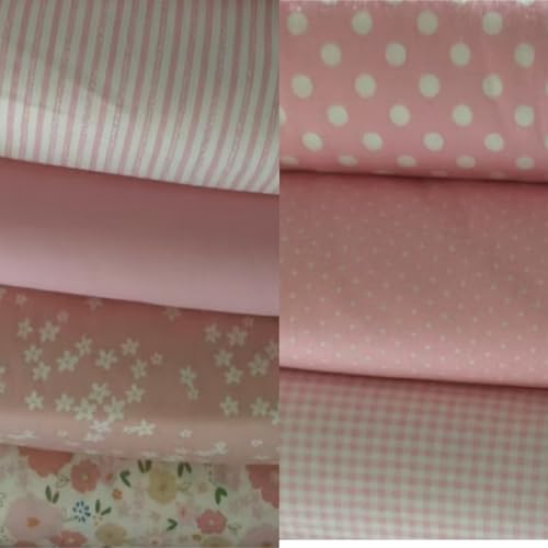 Image of Cotton Fabric DIY Making Supplies Quilting Patchwork Fabric Fat Quarter Bundles DIY for Quilting Cotton Patchwork Cushions (Mix Pink Flowers, 20 inch x 20 inch)