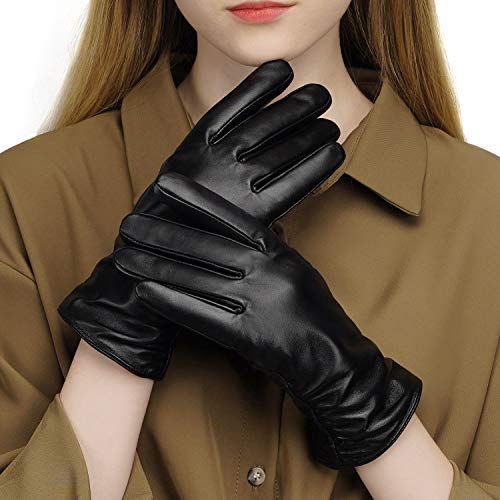 Womens Winter Leather Touchscreen Texting Warm Driving Lambskin 100% Pure Genuine leather Gloves