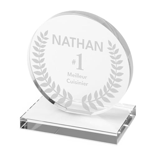 KDO MAGIC - Trophée Personnalisable - Coffret Cadeau Inclus - Trophée Verre personnalisé - Texte, prénom ou Date gravé - Petit Rond - Anniversaire,...