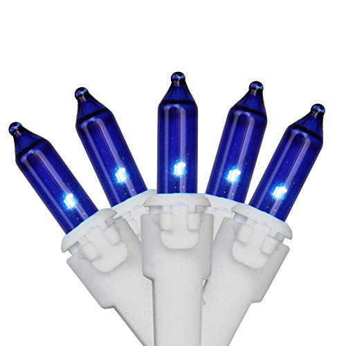 100-Count Blue Mini Christmas Light Set, 20.25ft White Wire