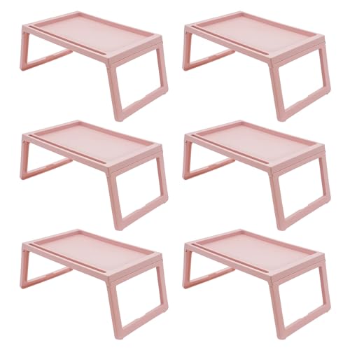 6 Pack Tray Folding Table, Collapsible Lap Table, Space Saving Bed Table Tray, Mini Breakfast Serving Food Trays, Ideal for Eating or Working on Bed Sofa (Pink)