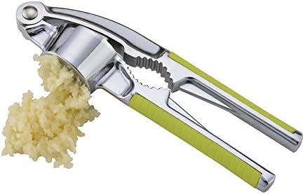 Manual Garlic Press & Garlic peeler Topbest Professional Ergonomic Heavy Duty Safety Built-in Nut Cracker-Stainless Steel Antiskid Handle with Silicone Tube Roller, Heat Resistant Silicone Brush