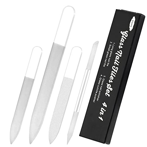 Glamne Glass Nail File Set Glass Nail Buffer Shiner And Glass Cuticle Pusher Stick With Case For Natural Nails #TOP3