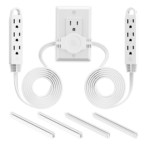 K KASONIC 3 Prong 12 Feet Twin Extension Cord Power Strip 6 Feet on Each Side Flat Head Outlet Plug 6 Outlets Double Extension Cord Splitter for Indoor Use ETL Listed White