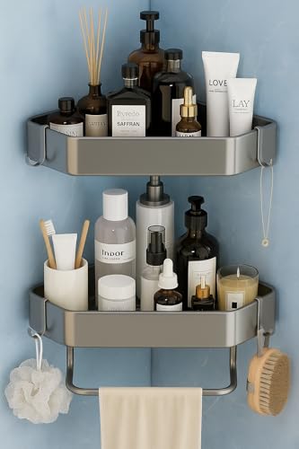 Image of Dangfly Wall-Mounted Stainless Steel Shelf with Towel Holder & Hooks - Chrome Finish Bathroom Organizer for Home & Hotel Use (2 Pcs Bath Shelf)
