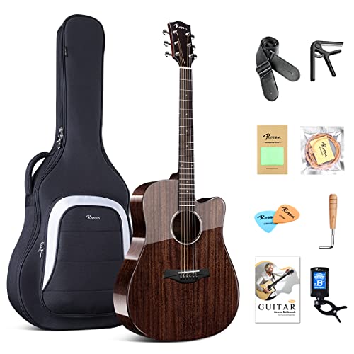 Rosen G31 Dreadnought Acoustic Guitar Black Soild Mahogany Top 41 Inch Guitarra Full Size Cutaway...