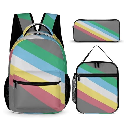 Backpack Bookbag Set Lgbt Pride Flag Disability Backpack with Lunch Bags and Makeup Bag Shoulder Bag with Lunch Box Storage Bags