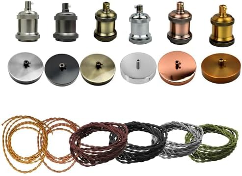 Vintage Light Fitting Ceiling Rose Fabric Cable Pendant Lamp Holder accessories (Chrome, Brown+Chrome)