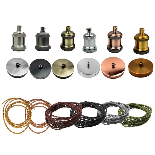 Vintage Light Fitting Ceiling Rose Fabric Cable Pendant Lamp Holder accessories (Satin Nickel, Black+Matt Black)