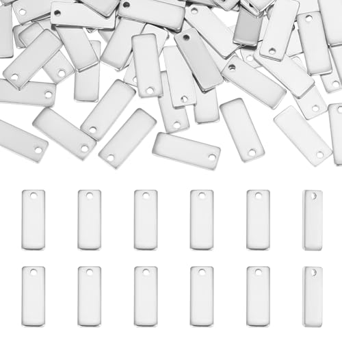 UNICRAFTALE Aproximadamente 100 Piezas de Etiquetas Rectangulares de Metal en Blanco de 13 mm de Acero Inoxidable, Etiqueta de Nombre, Colgantes Pequeños para Pulseras, Collares