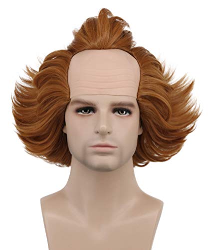 karlery Short Fluffy Brown Curly Bald Horror Anime Adult Wig Halloween Cosplay Costume Anime Wig
